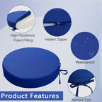 idee-home Outdoor Bistro Chair Cushions, 15”x15”x 3” Thick Outdoor Round Seat Cushions Set of 2 with Ties, Waterproof Round Patio Furniture for Garden