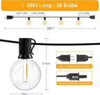 OHLUX Outdoor String Lights, 55FT Shatterproof LED Patio Lights with 26 Dimmable Plastic G40 Bulbs, 2200K Waterproof Connectable Hanging String for Backyard, Cafe, Porch, Deck, E12 Base