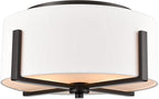 Flush Mount Ceiling Light Fixture with Linen Shade Oil Rubbed Bronze 2- Light Drum Ceiling Light Modern Light Fixture for Bedroom Living Room Kitchen