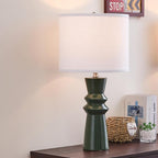 24.75" Green Lamps Set of 2 for Living Room, Ceramic Green Table Lamps for Bedroom Set of 2, Dark Green Bedside Lamp for Nightstand, Retro Table Lamp Set 2 for Buffet, Home Office