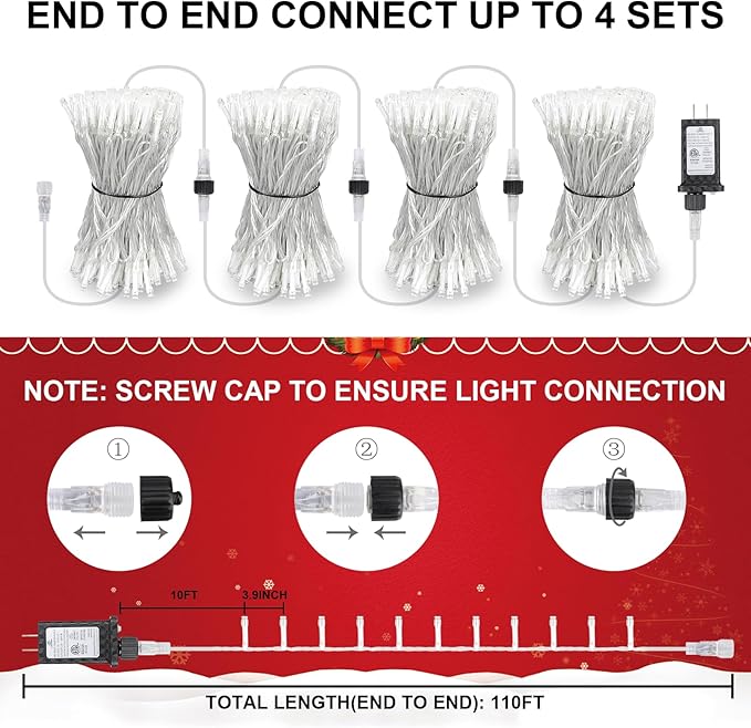 100FT 300 LED Christmas Lights Plug in,Outdoor Indoor Waterproof Fairy Lights with Timer and 8 Modes, Connectable Christmas Tree Lights for Outdoor Indoor Garden Party Decoration(Warm White)