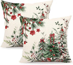 4TH Emotion Christmas Trees Pillow Covers 18x18 Inch Set of 2, Xmas Farmhouse Decorations Winter Holiday Decor Throw Cushion Case for Home Couch S24C37