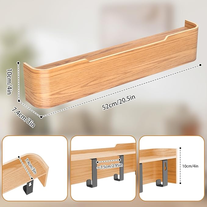 Pack Coat Rack Wall Mount Hidden Key Rack Entryway Hooks Solid Wood Veneer Panel Coat Hanger Wall Shelf with Hook Stainless Steel for Bedroom Kitchen Hallway Bathroom (Oak, 5 Hooks)