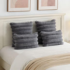 FUTEI Grey Decorative Throw Pillow Covers 26x26 Inch Set of 2, Square Soft Faux Rabbit Fur Big Striped Pillow Sham,Home Decor for Couch Sofa Bed Living Room