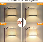 Dimmable Floor Lamp, Arc Floor Lamps for Living Room, Stepless Dimming Modern Standing Lamp with Linen Shade, Tall Lamp for Bedroom Office Dining Room- Brown