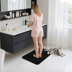 COSY HOMEER Bathroom Rugs Mat 20”x32” Absorbent Non-Slip Bath Mat Plush Shaggy Machine Washable Bath Rugs Soft Polyester Bath Mats for Bathroom Floor,Tub and Shower,Black