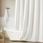 White Linen Shower Curtain for Bathroom Cream Boho Farmhouse Shower Curtains Natural Aesthetic Bath Decor Weighted Cloth Fabric Linen Textured Bath Curtain Liner with Hooks Set, White Linen, 78 Inch