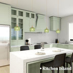 Pendant Light 2 Pack with Green Striped Glass Lmapshade, Brass Vintage Pendant Light Adjustable Hanging Light for Kitchen Island Dining Room Hallway