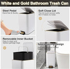 White Bathroom Accessories Set 8 Piece White and Gold Bathroom Set, Bathroom Sets with Stainless Steel Trash Can,Toilet Brush,Toothbrush Set,Soap Dispenser