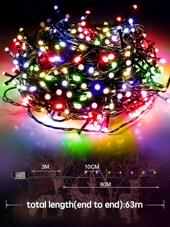 213FT Christmas Lights Multicolor, 600 LED String Lights Outdoor with Remote Control, 8 Modes Fairy Light Plug in Outside Waterproof for Patio Bedroom Holiday Party Christmas Tree Wedding Garden