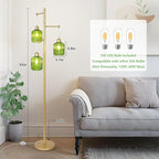 Glass Floor Lamp for Living Room,3-Light Gold Boho Flower Floor Lamp for Bedroom,Farmhouse Standing Lamp Tree Floor Lamps Vintage Retro Brass Tall Lamps for Bedroom,Office,Corner(LED Bulbs Included)