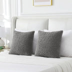 FUTEI Dark Grey Throw Pillow Covers 24x24 Inch Set of 2,Furry Faux Fur Teddy Boucle Textured Cushion Covers,Soft Fluffy European Pillow Shams,Home Decor for Couch Bed Living Room Office Car