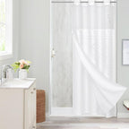 Boho White Woven Fabric Shower Curtain 36 x 74 Modern Farmhouse, No Hooks Tufted Chevron Striped Shabby Chic Textured, Minimalist Cloth Curtain for Bathroom, Hotel Decor