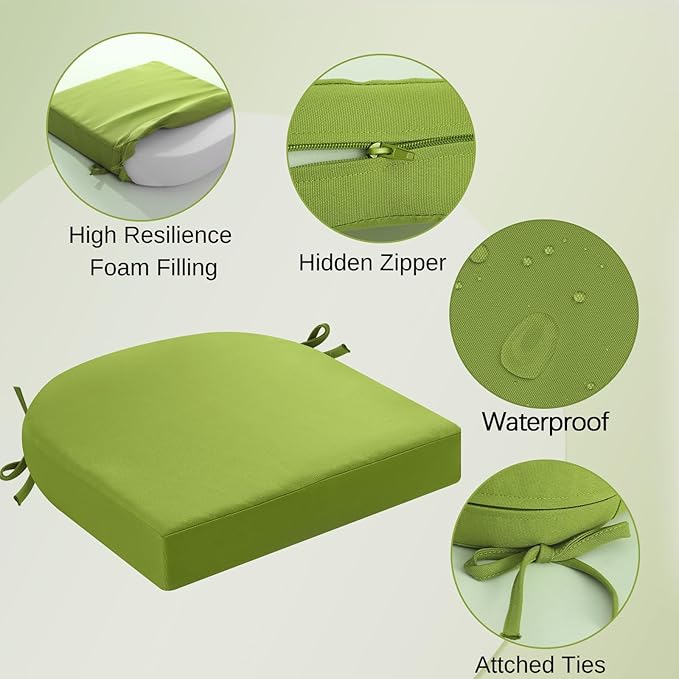 idee-home Outdoor Chair Cushions Set of 4, Thick 19" x 19" x 3" Outdoor Seat Cushions Patio Furniture Waterproof with Ties, Dining Pads