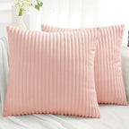 Simmore Decorative Fall Throw Pillow Covers 20x20 Set of 2, Soft Plush Flannel Double-Sided Fluffy Couch Pillow Covers for Sofa Living Room, Pink