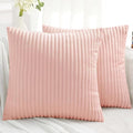 Simmore Decorative Fall Throw Pillow Covers 18x18 Set of 2, Soft Plush Flannel Double-Sided Fluffy Couch Pillow Covers for Sofa Living Room, Pink