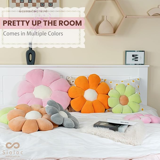 Sioloc Flower Pillow,Flower Shaped Throw Pillow Butt Cushion Flower Floor Pillow,Seating Cushion,Cute Room Decor & Plush Pillow for Bedroom Sofa Chair(Blush,29.5")
