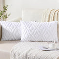 Pallene Pure White Throw Pillow Covers 12x20 Set of 2, Soft Plush Faux Fur Decorative Lumbar Couch Pillow Covers for Sofa Bed Living Room Pillow Cases with 3D Diamond Pattern