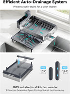 SUNLY Large Dish Drying Rack, Expandable Dish Racks for Kitchen Counter, Space Saving 304 Stainless Steel Drying Rack Kitchen, Extra Large Drainer with Multifunctional Flip Up Pegs, Gray