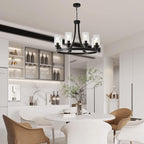 Black Chandelier 8 Lights, Kitchen Island Lighting Industrial Chandelier with Clear Glass Shade, Farmhouse Pendant Light for Dining Room Living Room Bedroom