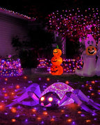 125 FT 380 LED Halloween String Lights, Outdoor Waterproof Black Wire with 8 Modes, Timer & Memory, Plug-in Halloween String Lights for Indoor Yard Tree Decorations, Purple & Orange