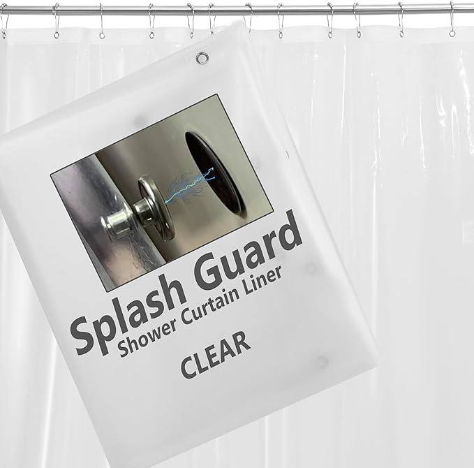 Short Clear Shower Curtain Liner 60x64, 12 Grommet Holes Plastic RV Shower Curtain 64 Inch Length with Magnets, Clear, 60x64