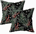CAPSCEOLL 2PCS Black Branch Covers for Throw Pillows 18X18Inch Winter Christmas Berries Black Botanical Green Floral Forest Snowflakes Washable Pillow Covers for Bedroom Sofa Soft Throw Pillow Covers