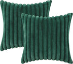 decorUhome Faux Fur Christmas Throw Pillow Covers 26x26 Set of 2, Decorative Soft Plush Striped Neutral Couch Euro Pillow Covers with Velvet Back for Sofa, Bed, Living Room Home Decor, Christmas Green
