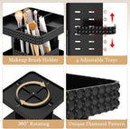Rotating Makeup Organizer with Makeup Brush Holder, Large Capacity Perfume Organizer for Vanity Countertop, Acrylic Skincare Organizers Spinning Holder Storage Rack (Black)