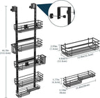 Consumest Over The Door Shower Caddy - 5 Tier Adjustable Shower Organizer Hanging with 2 Toothbrush Holders & 4 Hooks, Rustproof Oragnizer Shelf, Storage Rack for Bathroom, Black