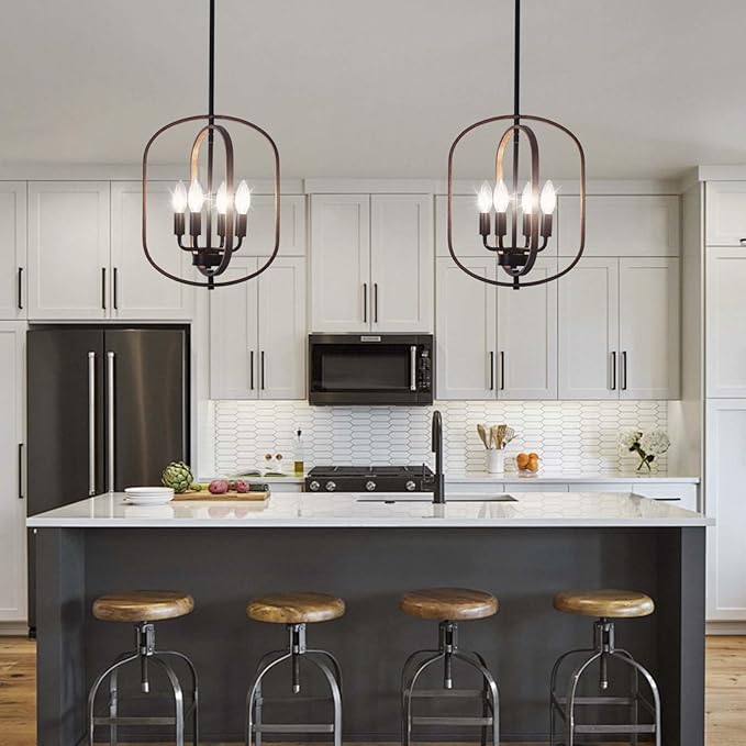Modern Farmhouse Chandeliers for Dining Room Light Fixture 4 Light Adjustable Pendant Lights Kitchen Island Faux Wood Rustic Hanging Small Kitchen Chandelier for Entryway Living Room Foyer Hallway