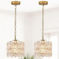 2-Pack Gold Glass Pendant Light Modern 1-Light Flower Small Ceiling Pendant Lighting for Kitchen Island Sink Dining Room Bedroom Entryway Hallway, E26