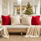 MIULEE Christmas Trees Pillow Covers Set of 2 Decorative Soft Throw Pillows Plush Faux Fur Wool Embroidered Couch Cushion for Holiday Winter Home Decor Chair Sofa Bedroom Living Room,Red 18x18inch