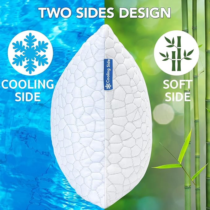 QUTOOL Shredded Memory Foam Pillows for Sleeping Queen Size, Cooling Gel Pillows for Hot Sleepers Adjustable Bed Pillow for Side and Back Sleeper, Breathable, Neck Support, White, Gift for Women Men