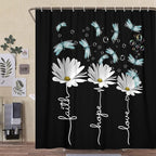 Rusitc Farmhouse Floral Balck White Shower Curtain, Farm Country Daisy Flower Dragonfly and Faith Hope Love Inspirational Words Shower Curtain Set, Turquoise Yellow Teal Bathroom Accessories, 36X70IN