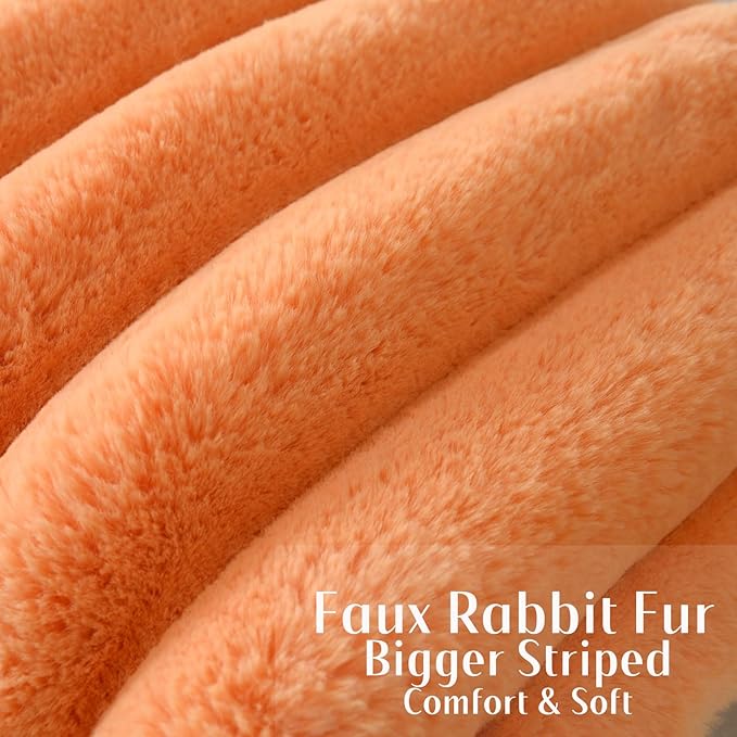 FUTEI Orange Decorative Throw Pillow Covers 12x20 Inch Set of 2, Square Soft Faux Rabbit Fur Big Striped Cushion Cover,Home Decor for Couch Sofa Bed Living Room