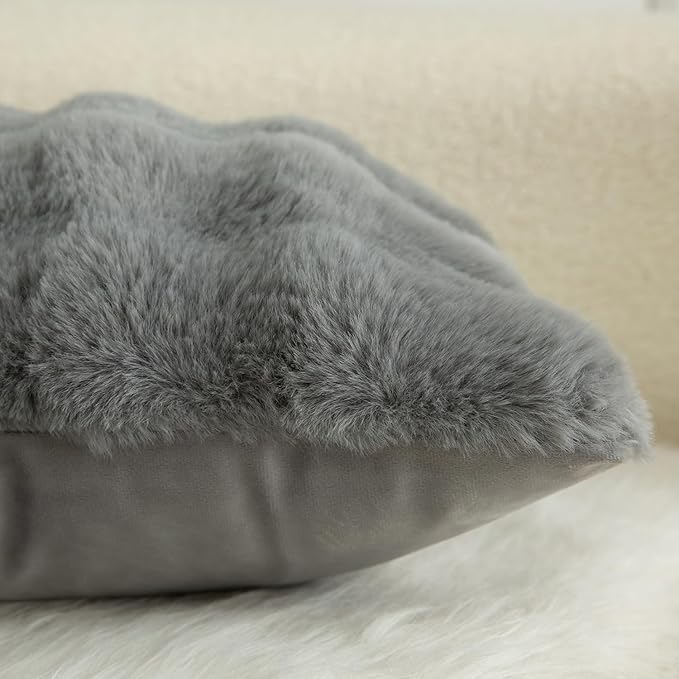 MANDIOO Pack of 2 Thick Plush Wool Decorative Throw Pillow Covers Super Soft Wave Bubble Fur Velvet Cushion Covers Pillow Shams for Couch Bed Living Room 12x20 Inch Gray