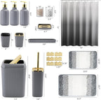 32PCS Bathroom Set Bathroom Sets with Shower Curtain and Rugs Grey Bathroom Accessories,Shower Curtain Set,Bathroom Rug Set with Bathroom Trash Can