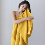 Ultra Soft Muslin Towel Adult Set, 100% Turkish Cotton 4-Layer 2 Pieces Luxury Muslin Hand & Bath Towels Sets for Bathroom (Mustard, 1 Bath & 1 Hand Towel Set)