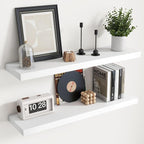 Floating Shelves for Wall with Invisible Brackets, Wall Mounted Engineered Wood Shelves with Wood Grain for Living Room, Bedroom, Bathroom, Kitchen Decor and Storage, Oak, 36"L Set of 2, White