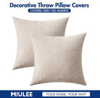 MIULEE Pack of 2 Couch Throw Pillow Covers 18x18 Inch Soft Light Brown Chenille Pillow Covers for Sofa Living Room Solid Dyed Pillow Cases