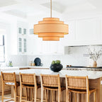 Farmhouse 26" Large Drum Rattan Chandelier 6-Lights Vintage Boho Rattan Chandelier Retro Vintage Bamboo Drum Chandeliers for Dining Room, Kitchen Island, Living Room, Bedroom
