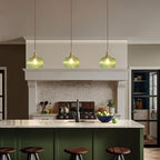 Pendant Light with Green Striped Glass Lmapshade, Brass Vintage Pendant Light Adjustable Hanging Light for Kitchen Island Dining Room Hallway