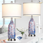 26" Coastal Glass Table Lamps Set of 2,Nautical lamp with USB A+C Ports & AC Outlet,Bule Bedside Lamps with 3-Way Dimmable Touch Control Night Light for Bedroom Living Room(Bulbs Included)