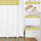 Muuyi Yellow Watercolor Floral Shower Curtain,No Hook Shower Curtain,Polyester Shower Curtains with Snap in Fabric,Sheer Top Window for Bathroom Decor,Waterproof & Washable,72x75 Inch