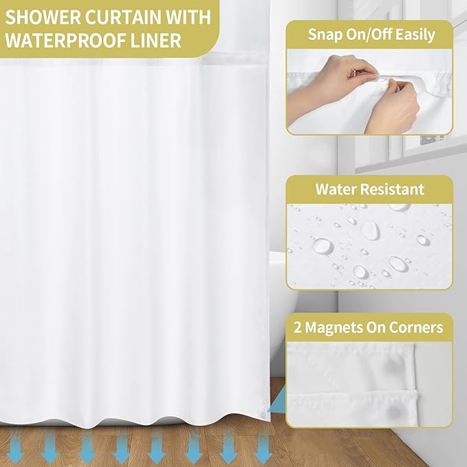 Muuyi Yellow Watercolor Floral Shower Curtain,No Hook Shower Curtain,Polyester Shower Curtains with Snap in Fabric,Sheer Top Window for Bathroom Decor,Waterproof & Washable,72x75 Inch