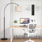 Ambimall 70' Dimmable Arc Floor Lamp with Remote, Color Temperatures and Brightness Adjustable, Arched Floor Lamp with Rotating Head, Over Couch Arched Light for Living Room (Deep Beige and Black)