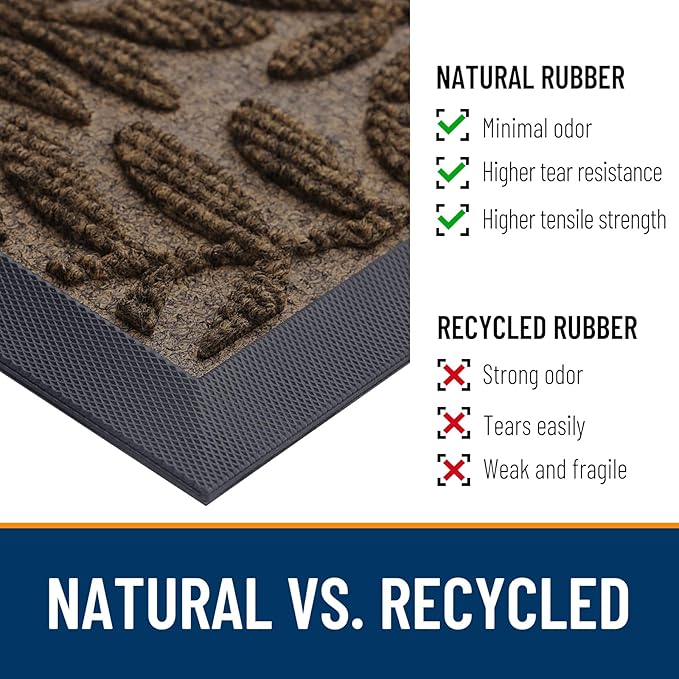 OLANLY Door Mat Indoor Outdoor Entrance, 47x32, Waterproof All-Weather All-Season Doormat, Sturdy Natural Rubber, Stain and Fade Resistant, Low Profile, Easy Clean Patio Entryway Mat, Brown