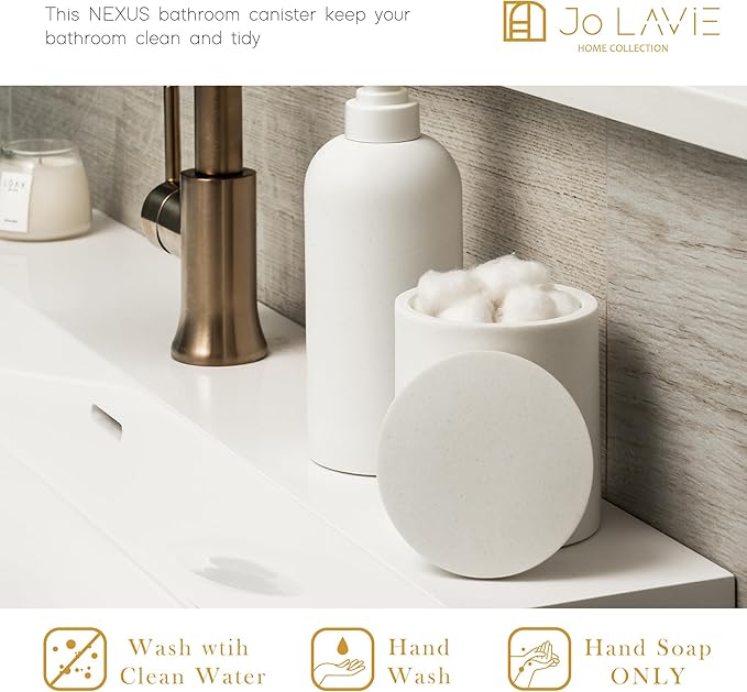 Cotton Swab Holder Bathroom Organizer – Bathroom Canisters with Lids Cotton Pad Holder for Countertop, Vanity – Luxury Apothecary Jars with Lids Hold Swabs, Makeup Pads (White)