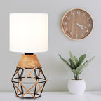 Hamilyeah Boho Lamp, Woven Table Lamp for Nightstand with On/Off Switch, Bedroom Lamp with White Fabric Shade, Simple Table Light for Bedside, Living Room